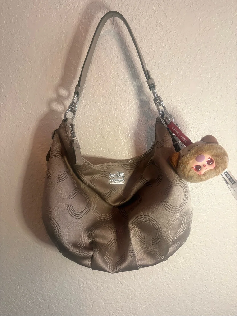 Coach Logo Metallic Taupe Hobo Shoulder Bag